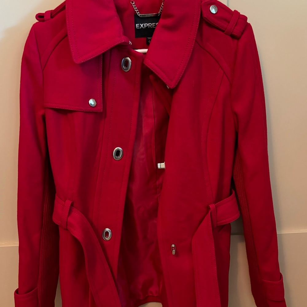 Express Red Trench Coat with Belted Waist